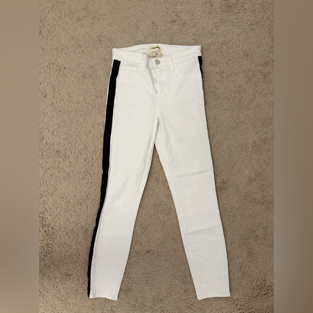 White Skinny Jeans with Black Side Stripe